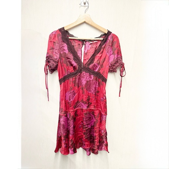 NWOT Free People Jos Floral Mini Dress Berry Combo, Size Small - Picture 5 of 13